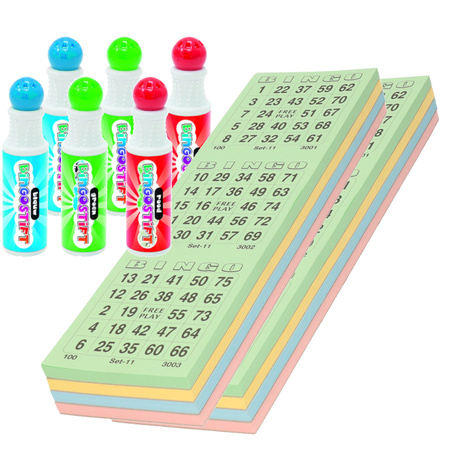 200x Bingokaarten nummers 1-75 inclusief 6x bingostiften