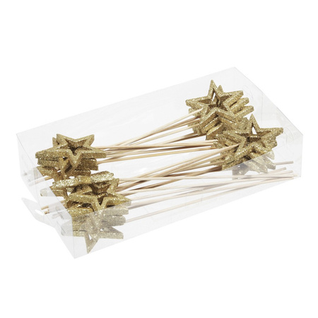 24x Gold open stars on wires 6 cm plastic