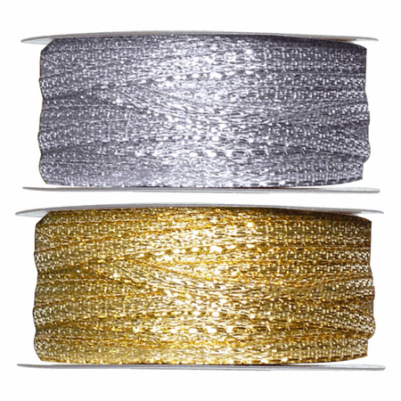 2x Hobby/decoration metallic silver and gold ribbons 3 mm x 25 meter