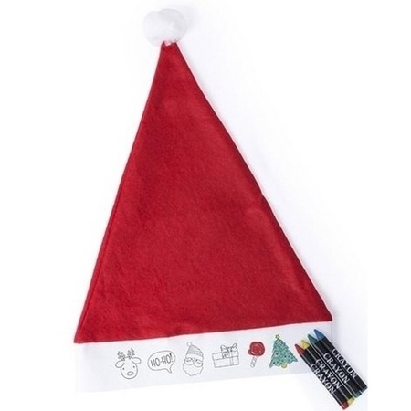 2x Christmas hat for kids coloring including 4 wax crayons