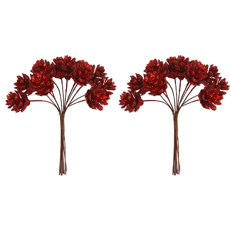 2x piece of 12x red pinecones decorations for christmas floral piece