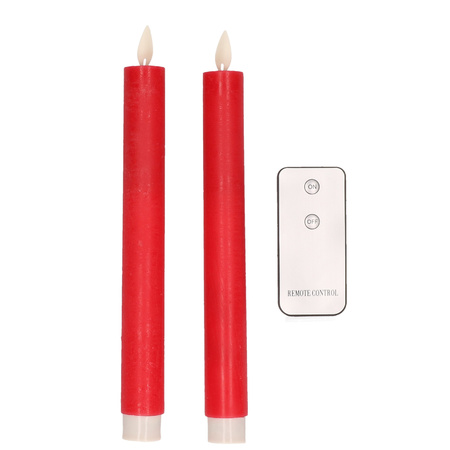 2x Red LED diner candles remote controlled 24 cm