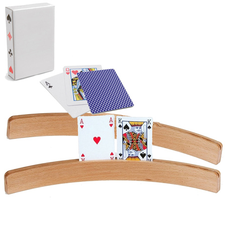 2x Speelkaartenhouders hout 50 cm inclusief 54 speelkaarten blauw