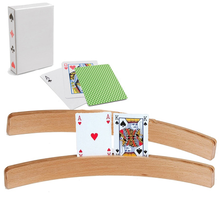 2x Speelkaartenhouders hout 50 cm inclusief 54 speelkaarten groen