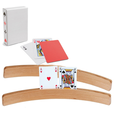 2x Speelkaartenhouders hout 50 cm inclusief 54 speelkaarten rood