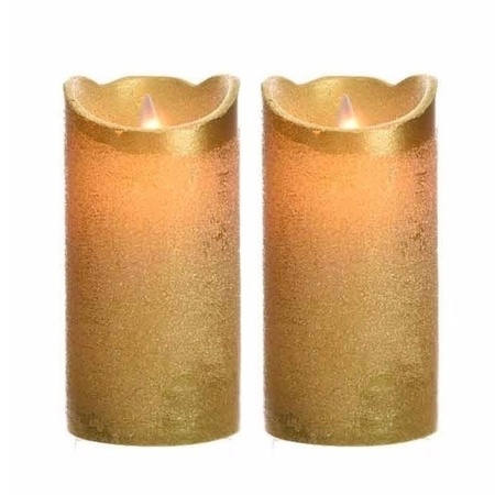 2x Gold LED candles flickering 15 cm
