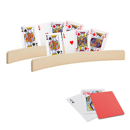 2x Playing cards holders 35 cm with 54 red playing cards