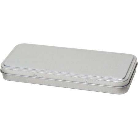 2x Silver writing utensils tin/storage box 8 x 18 cm