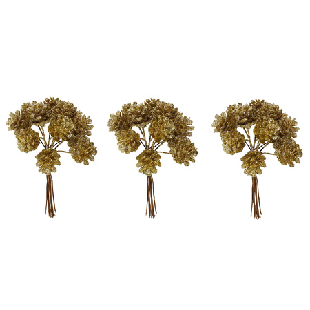 3x piece of 12x gold pinecones decorations for christmas floral piece