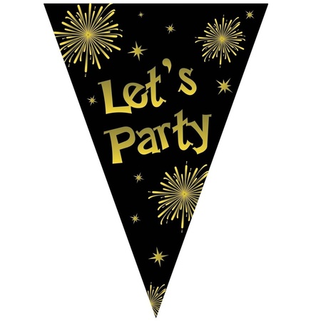 3x Bunting let's party new year black / gold 5 meter