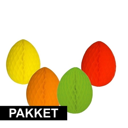 4 decoratie paaseieren pakket vrolijke kleuren 10 cm