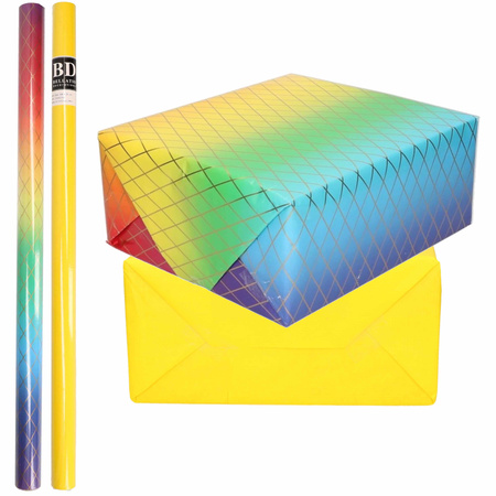 4x Rollen kraft inpakpapier regenboog pakket - geel 200 x 70 cm