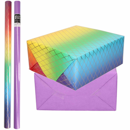 4x Rollen kraft inpakpapier regenboog pakket - paars 200 x 70 cm
