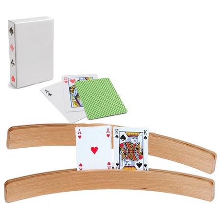 4x Speelkaartenhouders hout 50 cm inclusief 54 speelkaarten groen