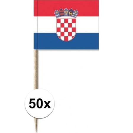 50x Cocktailprikkers Kroati 8 cm vlaggetje landen decoratie