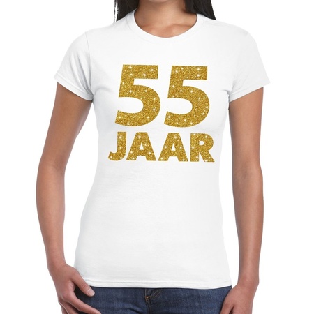 55 jaar goud glitter verjaardag/jubileum kado shirt wit dames