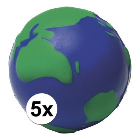 5x Anti-stress balls globe 6,5 cm