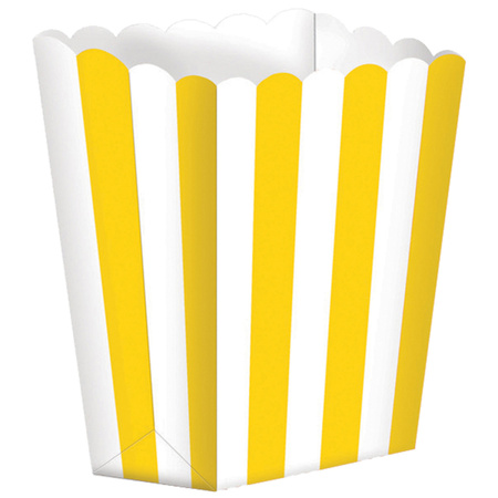 5x pieces Paper popcorn/candy boxes yellow/white