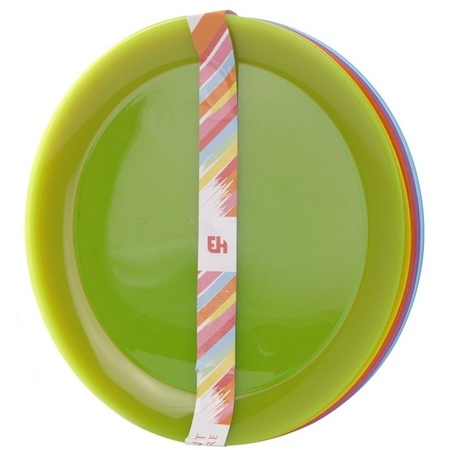 6x Colored plates plastic 21 cm