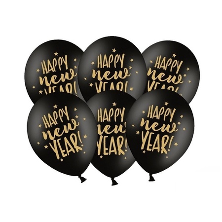 6x Zwarte Happy New Year ballonnen sterren nieuwjaar