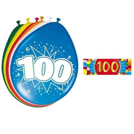 Versiering 100 jaar ballonnen 30 cm 16x + sticker