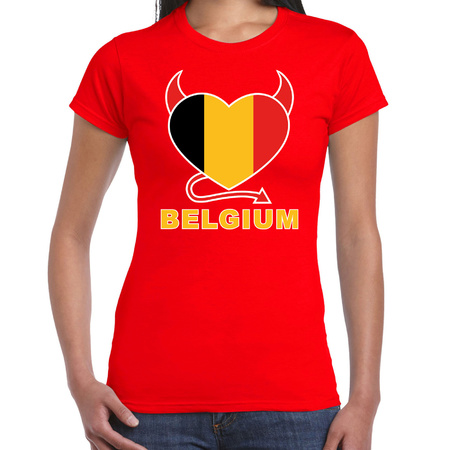 Belgium hart supporter t-shirt rood EK/ WK voor dames