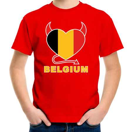 Belgium hart supporter t-shirt rood EK/ WK voor kinderen