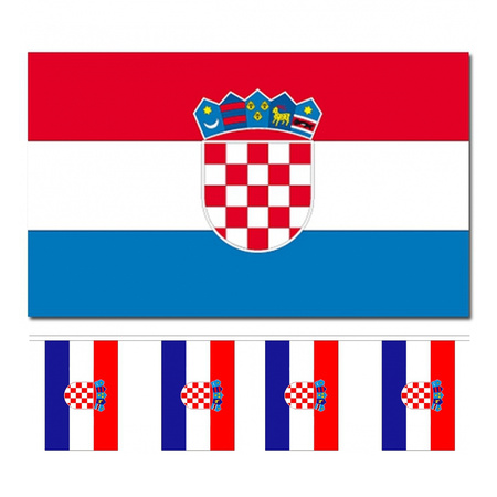 Bellatio Decorations - Vlaggen versiering set - Kroatie - Vlag 90 x 150 cm en vlaggenlijn 3 meter