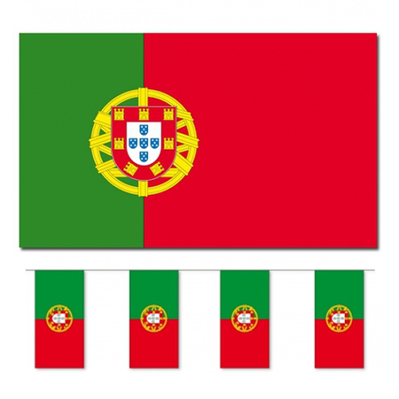 Bellatio Decorations - Vlaggen versiering set - Portugal - Vlag 90 x 150 cm en vlaggenlijn 4 meter