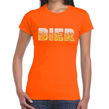Bier tekst t-shirt oranje dames