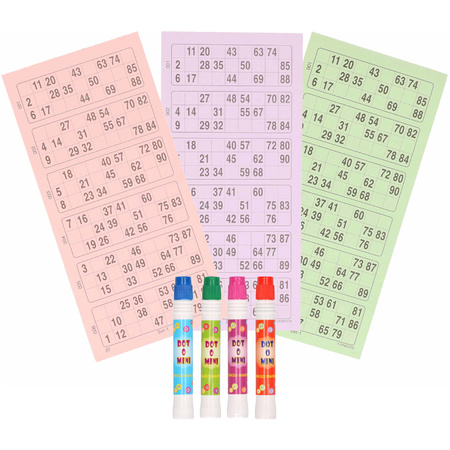 Bingo game accessories set numbers 1-90/100x cards/4x markers