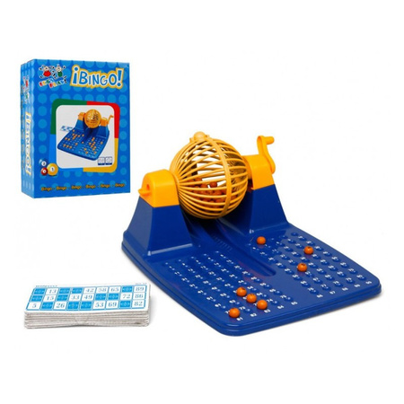 Bingo game blue/yellow/orange complete set numbers 1-90 with wheel/148x cards/2x markers