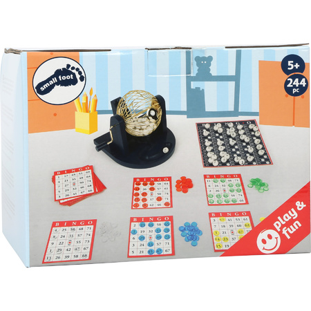 Bingo spel blauw/goud/wit complete set 21 cm nummers 1-75 met molen en bingokaarten