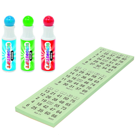 Bingo spullen - 3x bingostiften en 100x Bingokaarten nummers 1-75