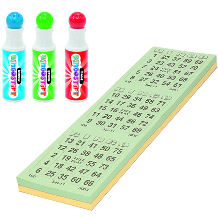 Bingo spullen - 3x bingostiften en 200x Bingokaarten nummers 1-75