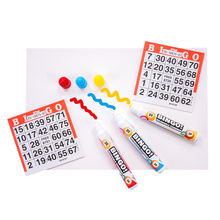 100x Bingo cards numbers 1-75 with 6x bingo dabbers