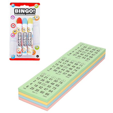 100x Bingo cards numbers 1-75 with 3x bingo dabbers