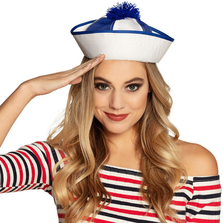 Carnaval ship sailor hat - with anchor necklace - white - for adults
