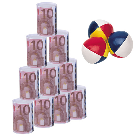 Tin throwing 10 euro money bill can 13 cm play set 13pcs toy