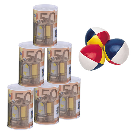 Tin throwing 50 euro money bill can 11 cm play set 9 pcs toy