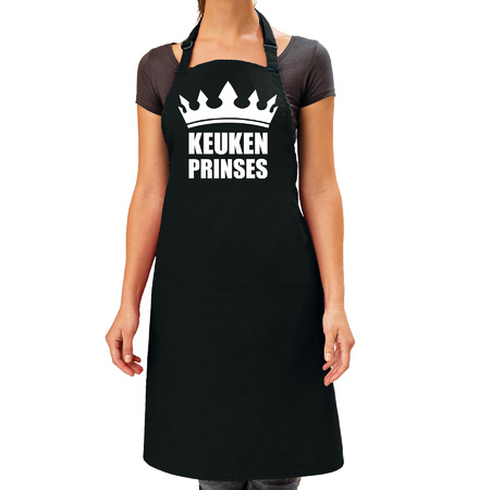 Cadeau schort voor dames - keuken prinses - zwart - keukenschort - verjaardag