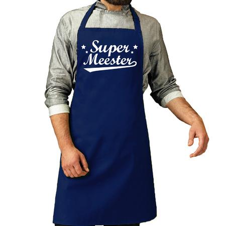 Cadeau schort voor heren - Super meester - donkerblauw - keukenschort - barbecue - dag van de leraar