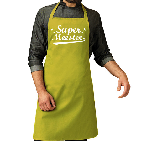Cadeau schort voor heren - Super meester - lime groen - keukenschort - barbecue - dag van de leraar