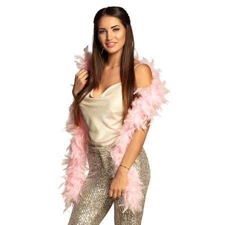 Carnaval verkleed boa met veren - lichtroze - 180 cm - 50 gram - Glitter and Glamour