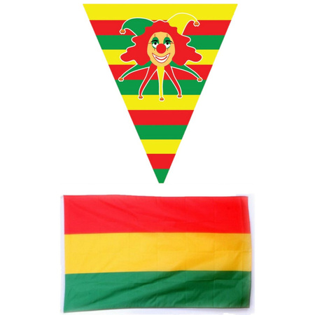 Carnaval versiering pakket - 1x grote vlag en 4x puntvlaggetjes