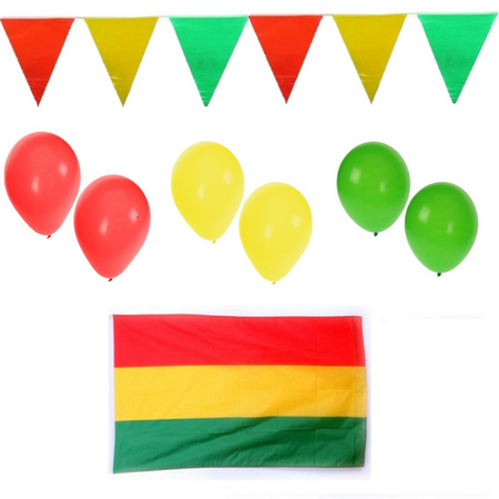 Carnaval decoration set - 150x balloons/1x large flag/5x plastic bunting flags