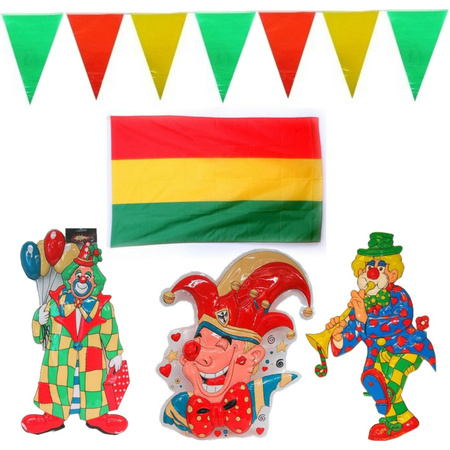 Carnaval decoration set - 1x large flag/5x plastic bunting flags/3x wall deco