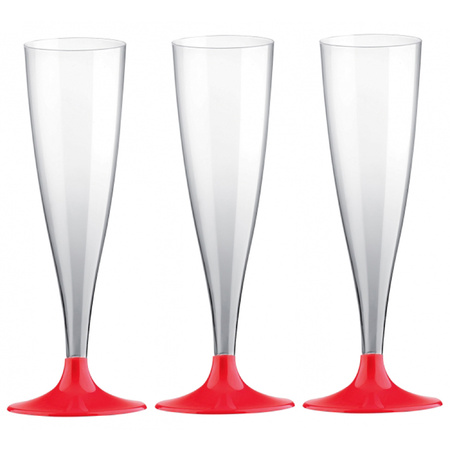 10x Champagne glasses/flutes 14 cl/140 ml plastic withred base