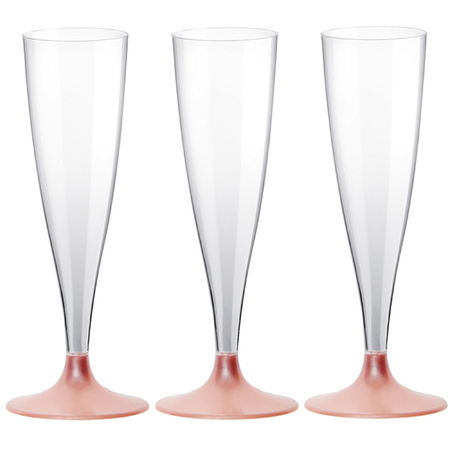 10x Champagne glasses/flutes 14 cl/140 ml plastic with rose gold base