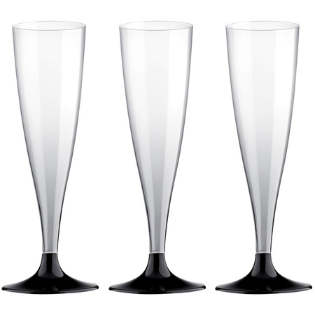 10x Champagne glasses/flutes 14 cl/140 ml plastic with black base